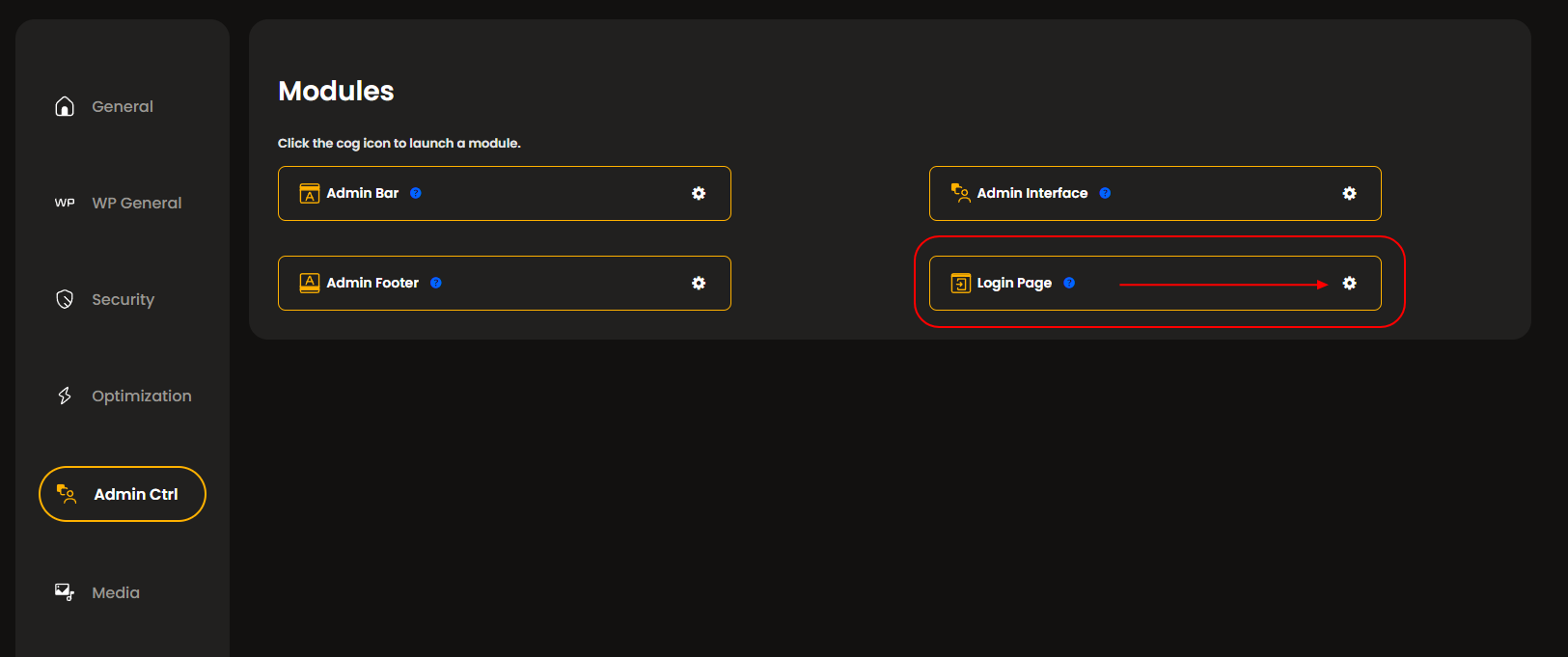 preview on how to launch the Login Page module for Site Booster WordPress plugin