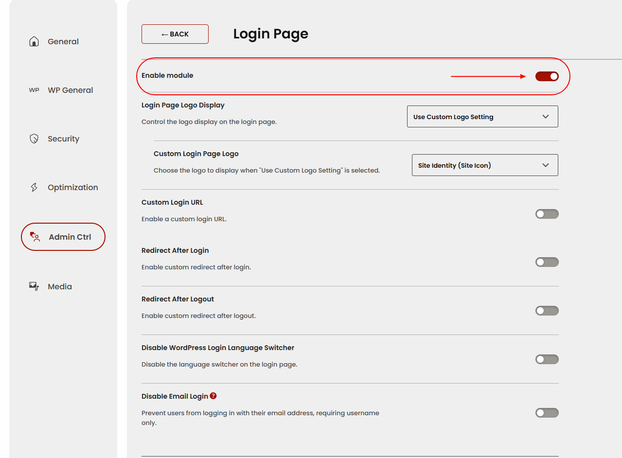 preview on how to enable the Login Page module