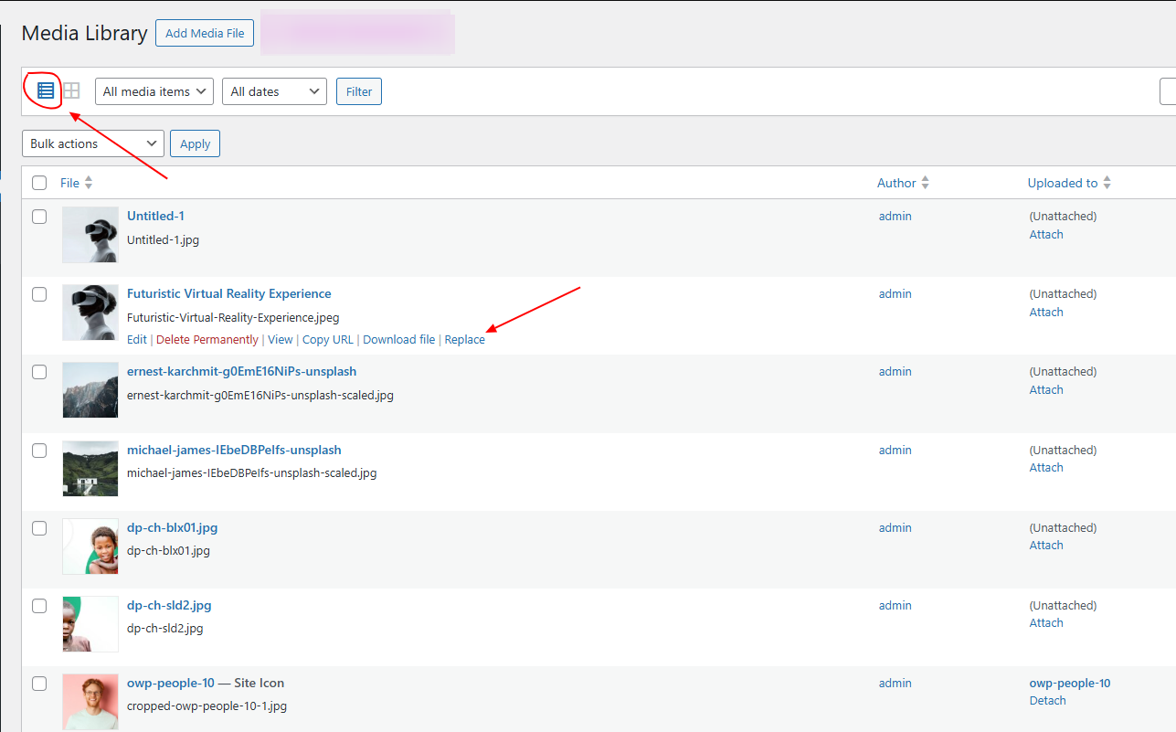 replace any WordPress media item from the gallery