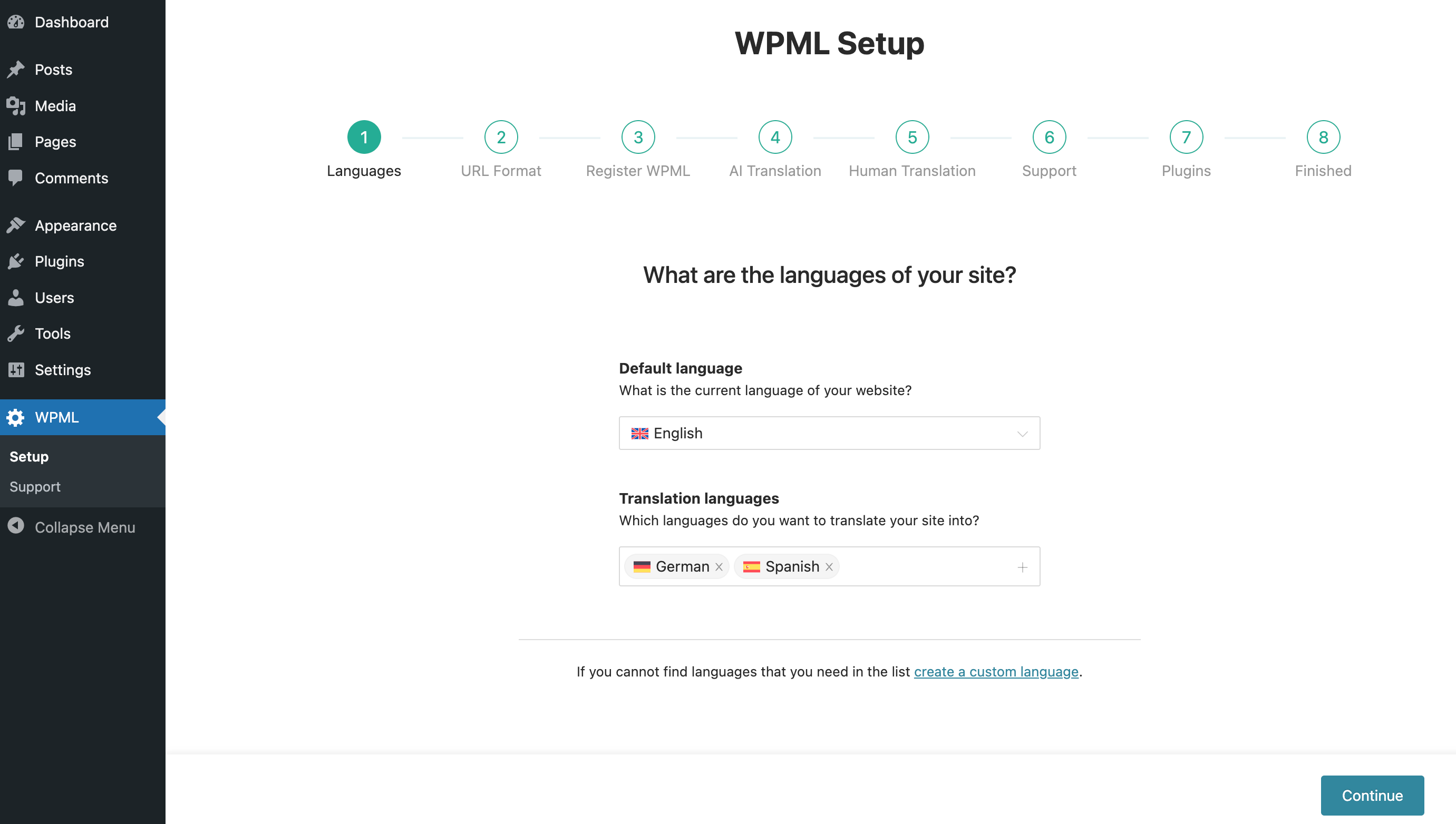 WPML plugin setup wizard preview