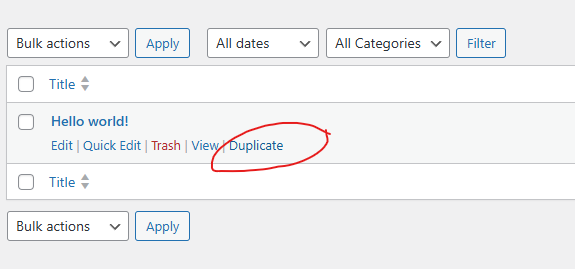 WordPress page and posts duplicate option preview