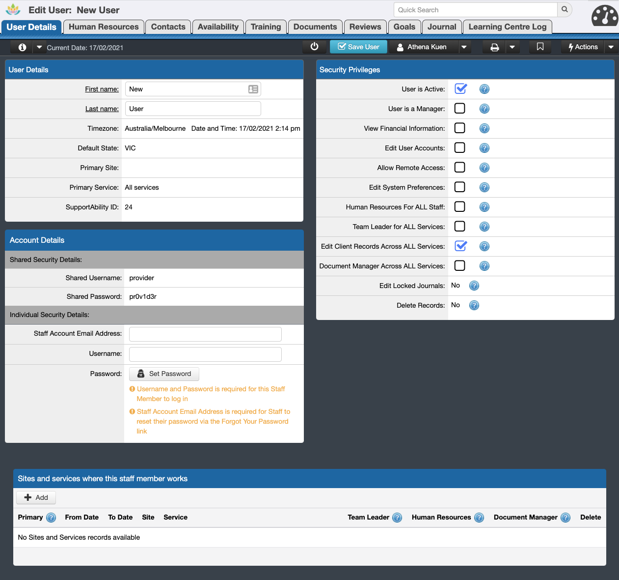 Creating a Staff Account - SupportAbility Knowledge Base