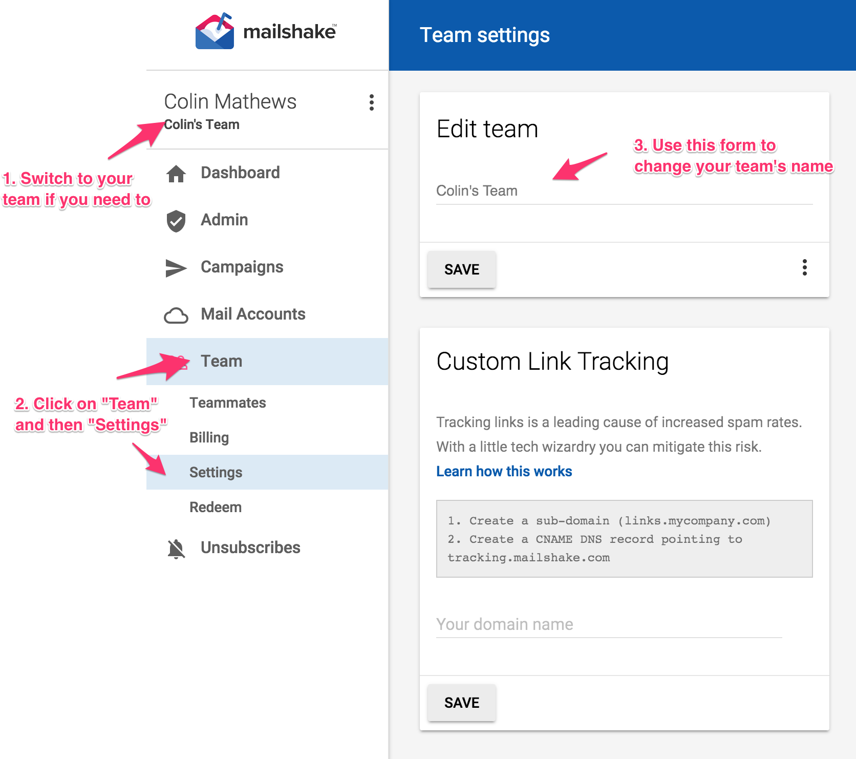How do I edit my team's name? Mailshake Help
