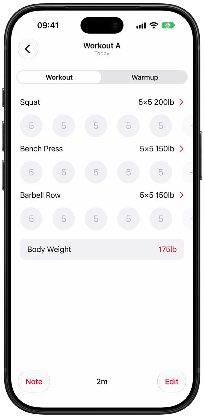 Logging a set in StrongLifts