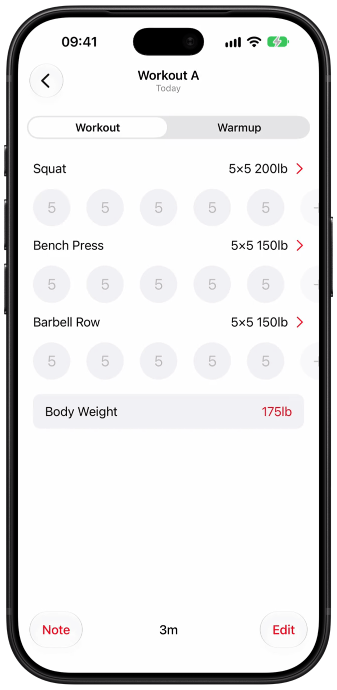 Logging a failed set in StrongLifts