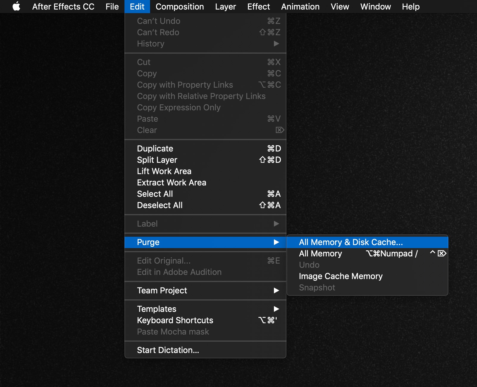 how to clear adobe after effects cache