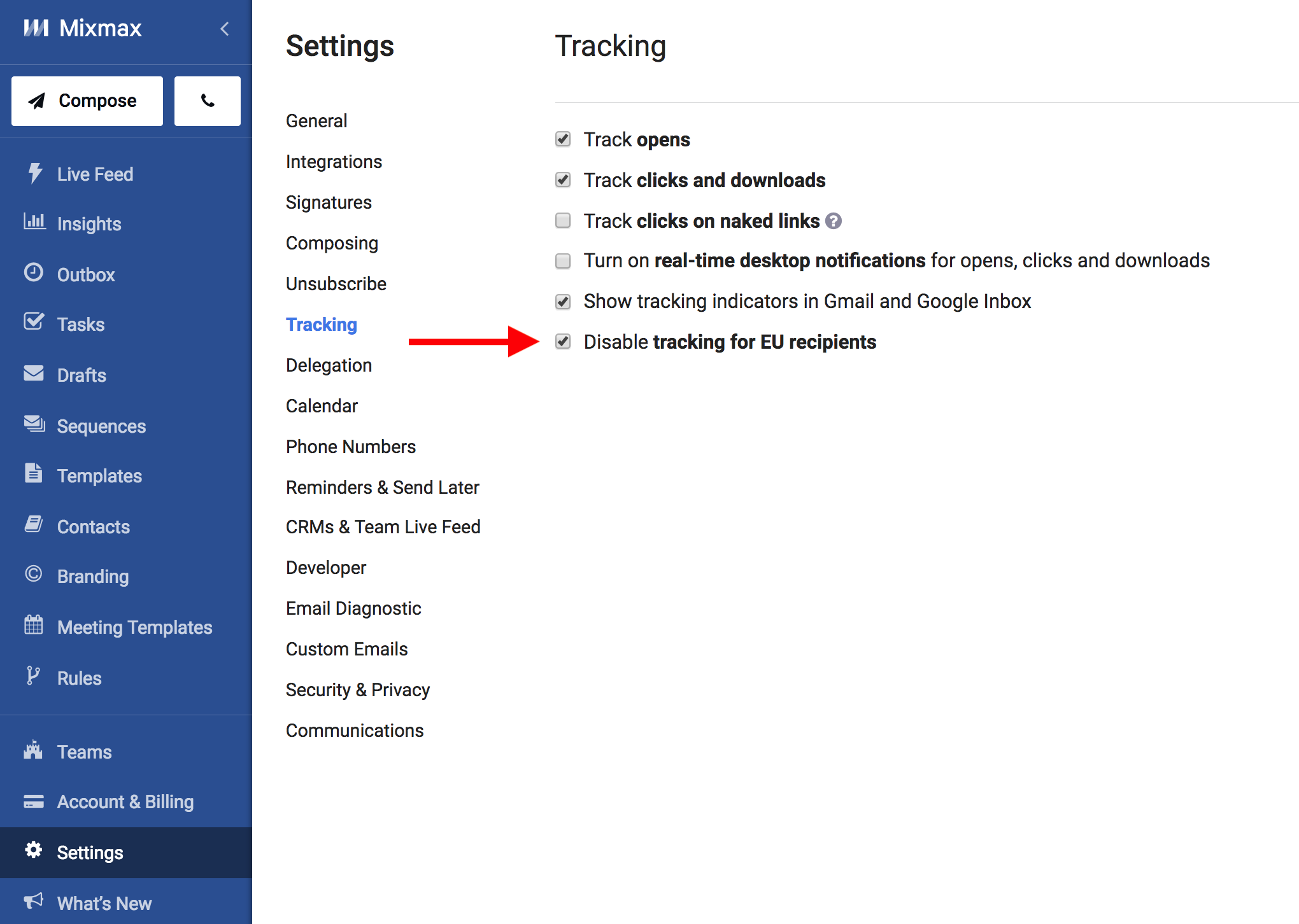 Disable tracking for recipients in the EU Mixmax Help Center