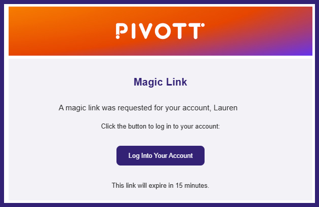 Close view of the Magic Link email.