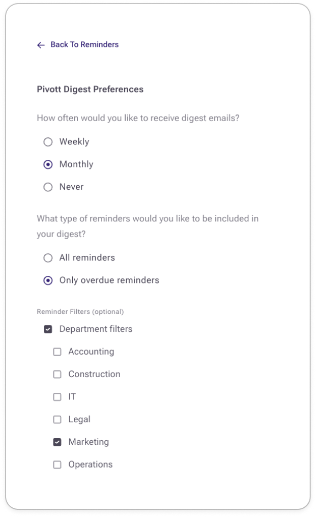 Picture of email preference options.