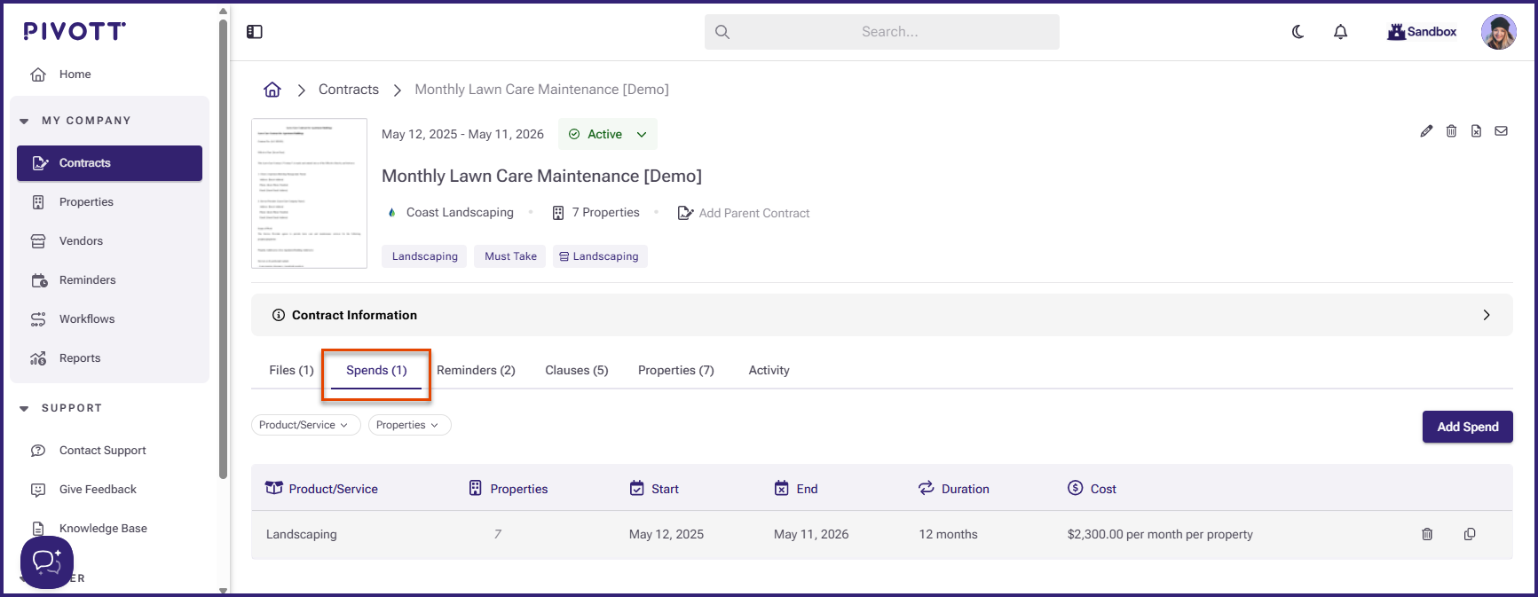 Close view of the Spends button.