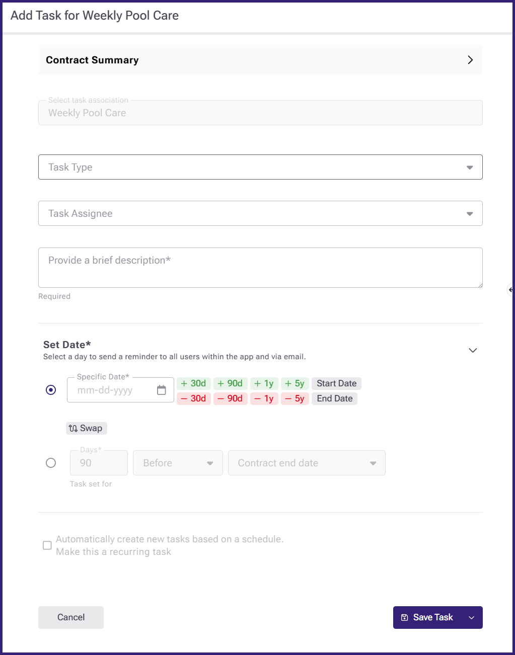 Closeup of the Add Task window