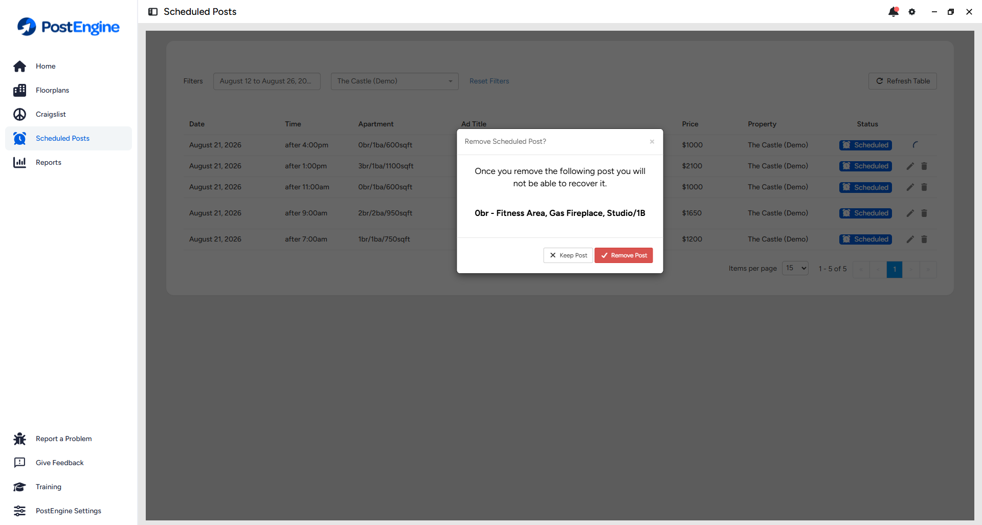postengine for desktop confirmation to remove scheduled post