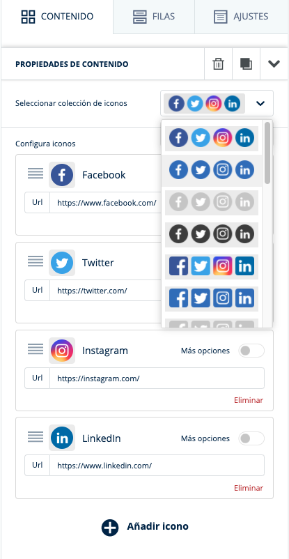 propiedades de contenido de bloque social