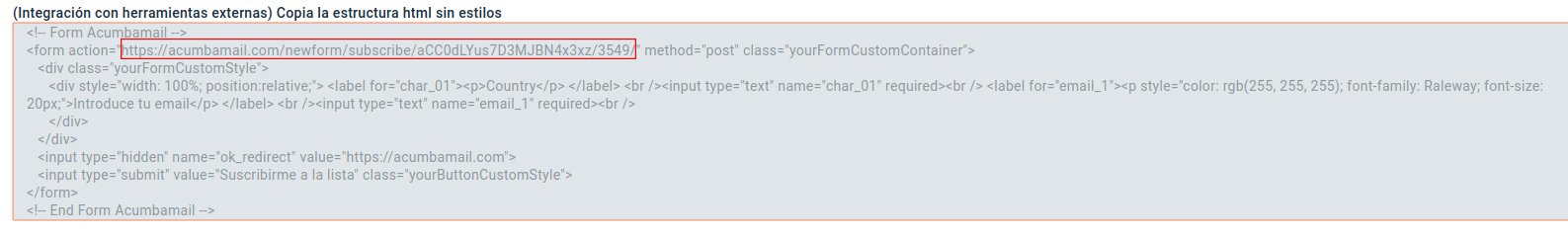 integracion de acumbamail con third party forms