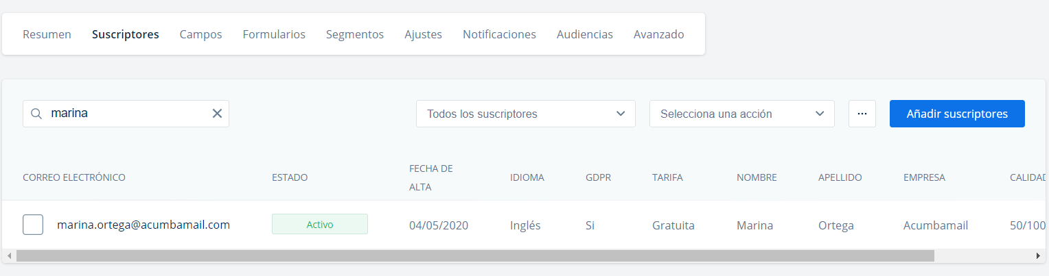 estado de suscriptor lista de email marketing