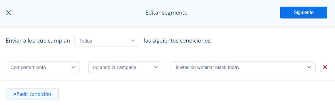 opciones de segmento lista email marketing