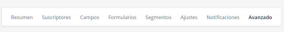 pestaña de avanzado en lista de suscriptores