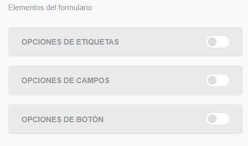 configuración de los elementos del formulario