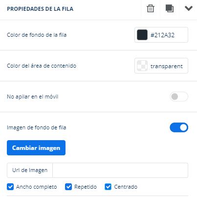 propiedades de fila de email