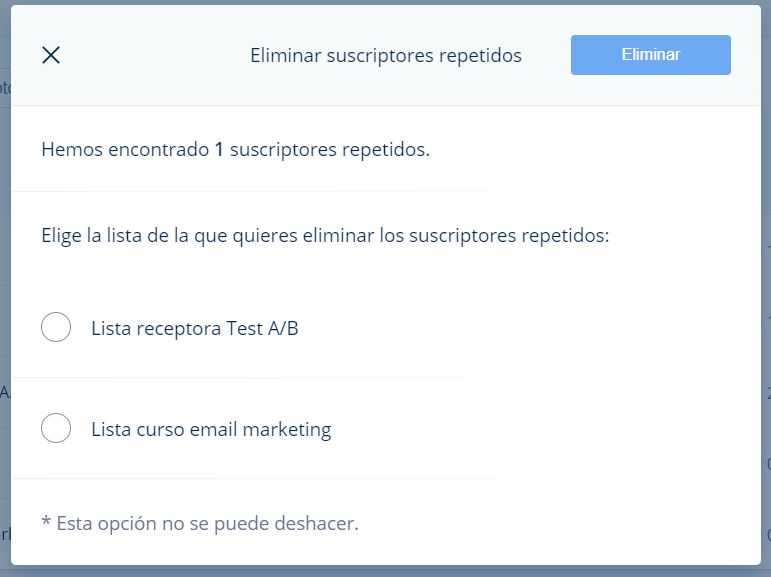 eliminar suscriptores repetidos lista email marketing