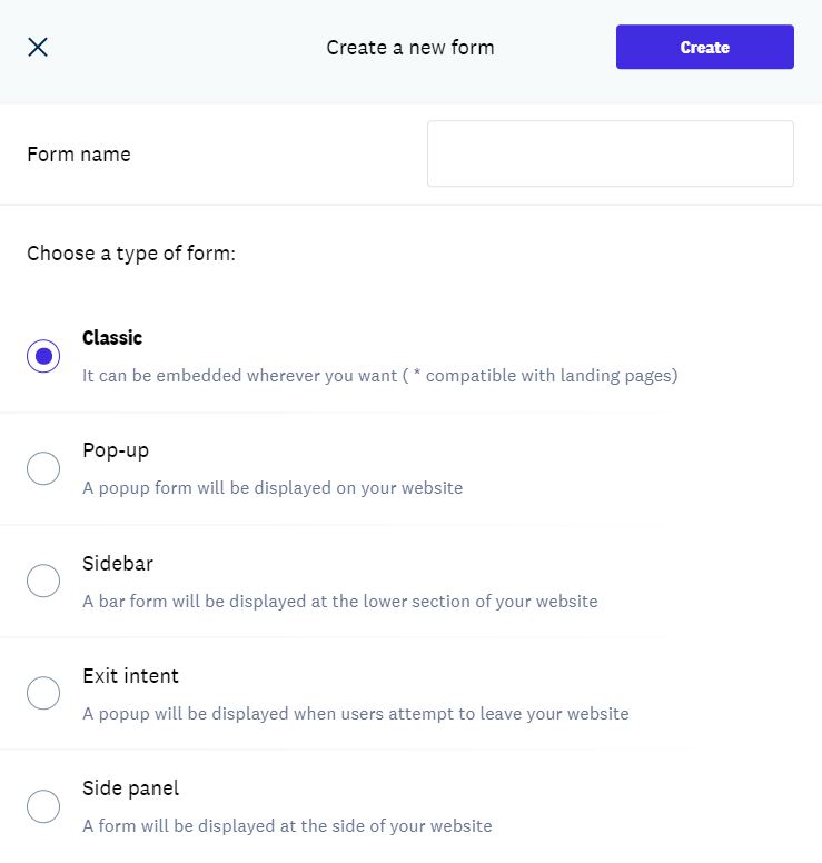 form selection