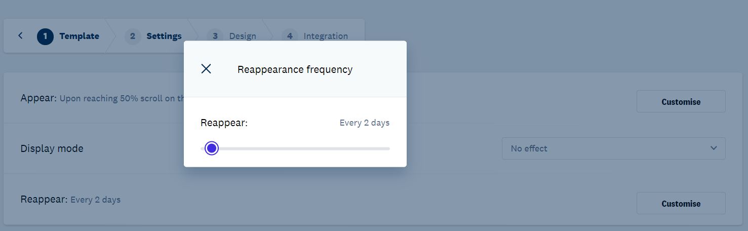 frequency of reappearance popup form