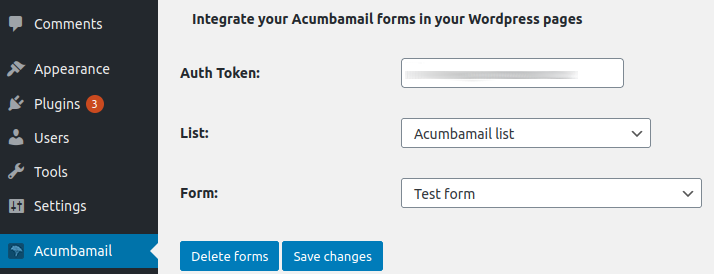 plugin the acumbamail and wordpress