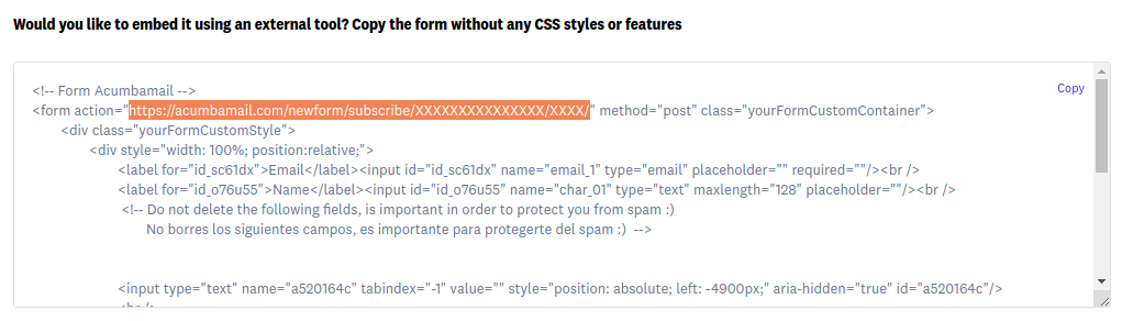 acumbamail integration with third party forms