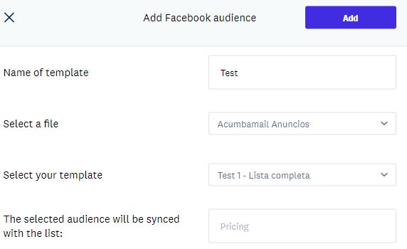 add facebook audience to acumbamail