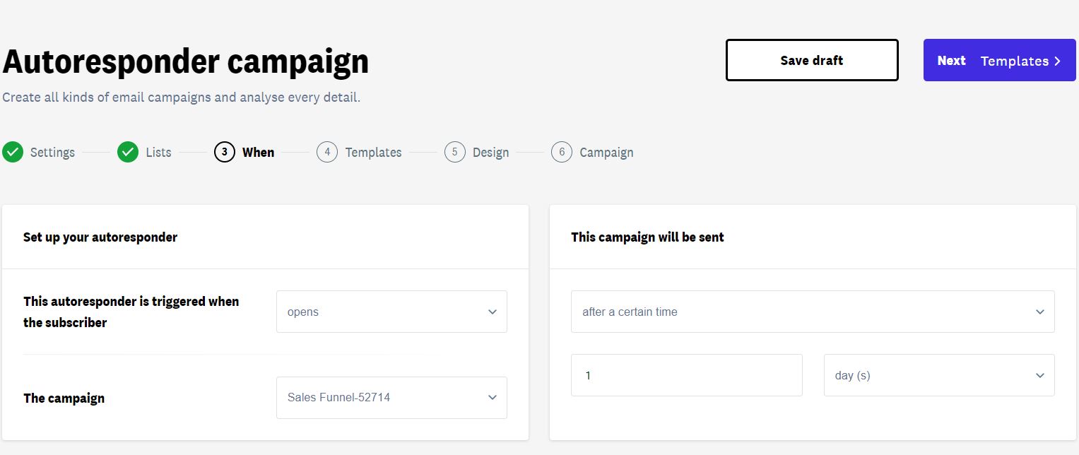 Step 3 of creating campaign autoresponder