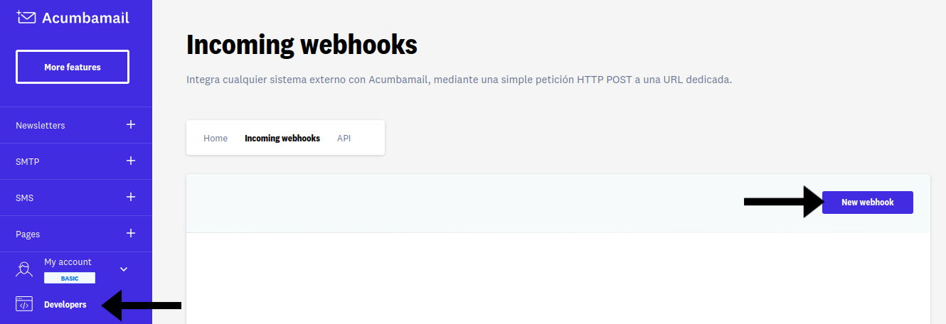 Cómo acceder a webhooks de entrada