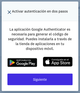 La aplicación Google Authenticator es necesaria