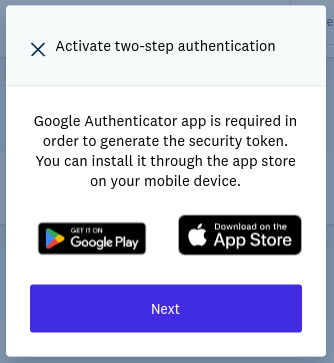 The Google Authenticator app is required