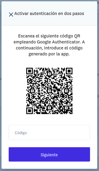 Escanea el código QR con la aplicación Google Authenticator e introduce el código generado