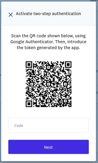 Scan the QR code with the Google Authenticator app and enter the generated code