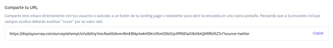 Sustituir campo oculto en la url de la encuesta para segmentar por red social (twitter)