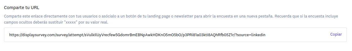 Sustituir campo oculto en la url de la encuesta para segmentar por red social (linkedin)