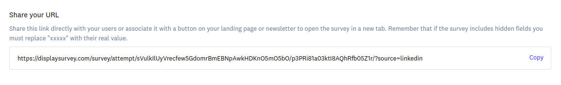 Replace hidden field in the url of the survey to segment by social network (linkedin)