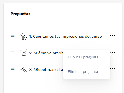 Duplicar o eliminar una pregunta