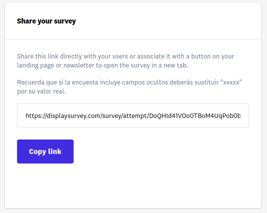 Survey url available in the Share step