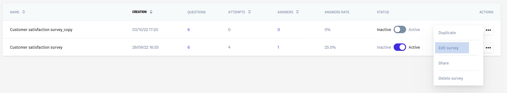 Editar encuesta desde listado de encuestas