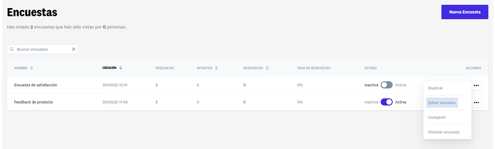 Editar encuesta desde listado de encuestas