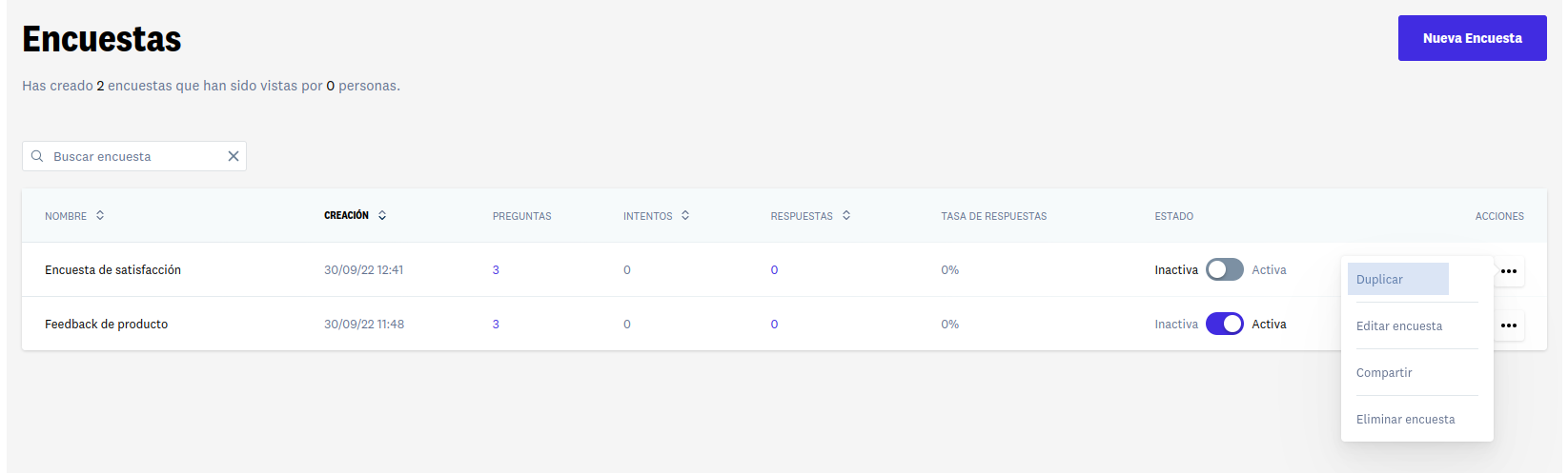 Duplicar encuesta desde listado de encuestas