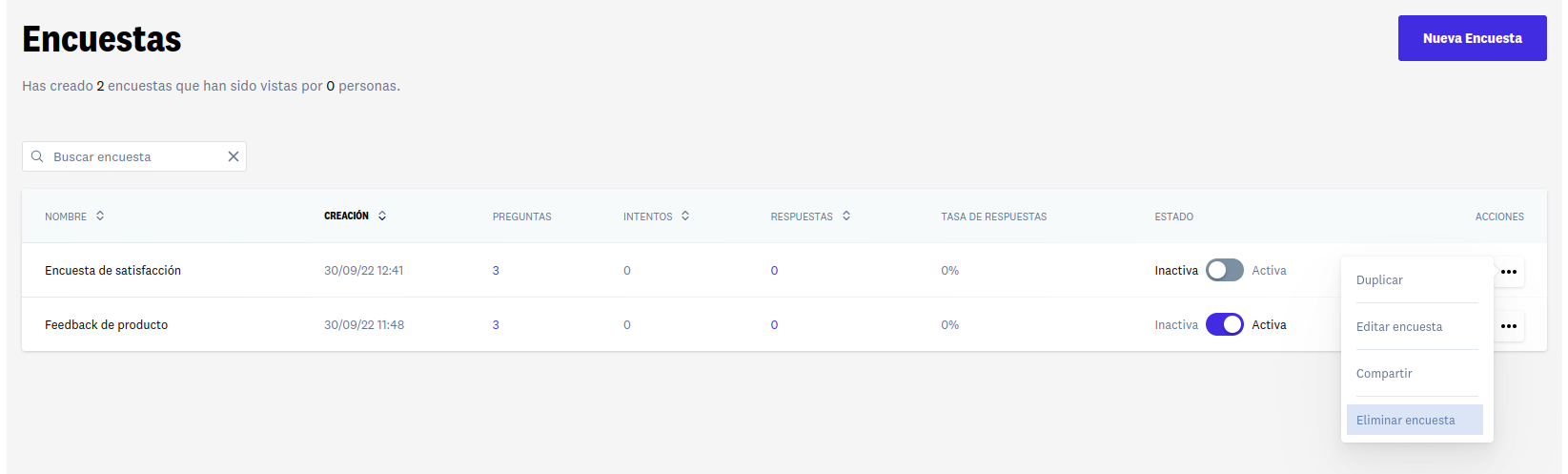 Eliminar encuesta desde listado de encuestas