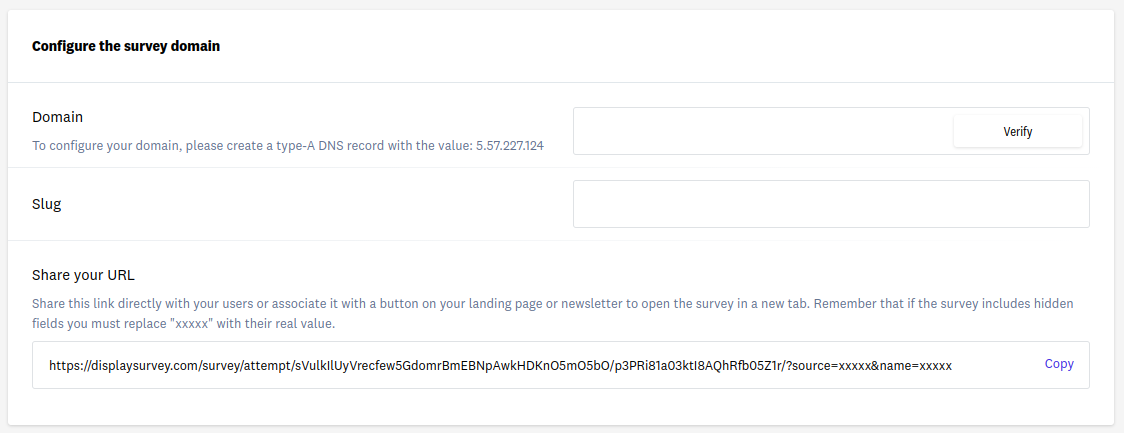 Section where you can configure URL with custom domain