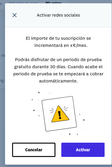 Confirmación de activación de extra con periodo de prueba gratuito