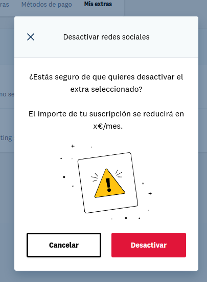 Confirmar desactivación de extra