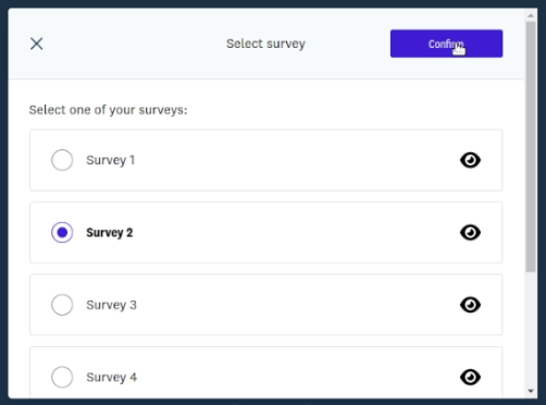 Modal para seleccionar una encuesta a insertar en la landing