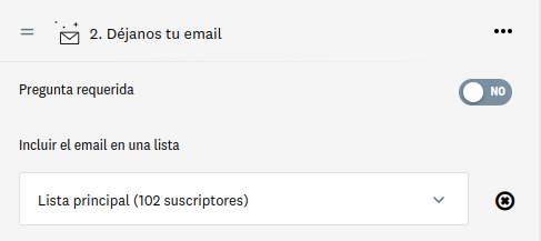 Asociar una lista a una pregunta de tipo email