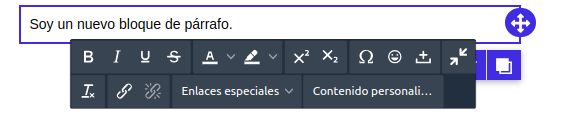 Barra de herramientas emergente para el bloque de párrafo